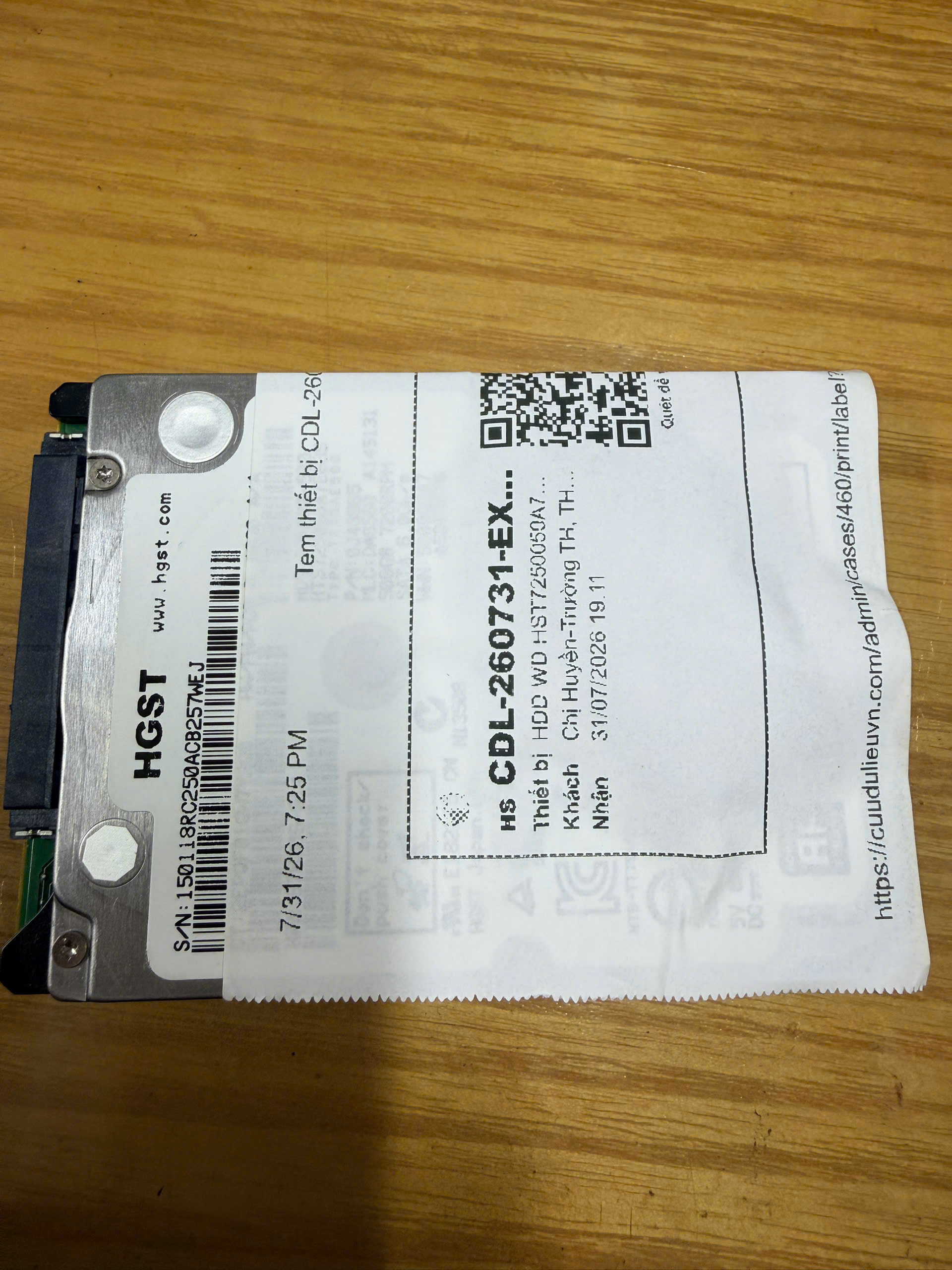 Ca cứu dữ liệu HDD HGST 500Gb cho Trường TH, THCS và THPT Thực Nghiệm Khoa học Giáo dục